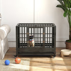 PawHut 36" L Heavy Duty Steel Kennel Pet Cage - Grey-Crate features removable bottom tray 