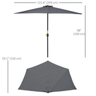 Outsunny Half-Round Patio Umbrella with Crank and Vent - 9.8' - Grey-Top vent to reduce the situation of being overturned by wind