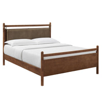 Modway Leni Queen Size Vegan Leather and Wood Platform Bed Frame - Walnut Mushroom-Queen Size Platform Bed