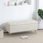 HOMCOM Steel Leg 43 Inch Large Storage Chest Ottoman Bench - Beige-Enjoy enhanced comfort with soft velvet-feel upholstery and a foam-padded seat;