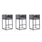 Manhattan Comfort Embassy 21" Mid-Century Modern Faux Leather Upholstered Bar Stool - Grey and Black - 3 Pack-Mid-Century Modern Barstool with Backseat Perfect for Bar and Kitchen Use. Set of 3