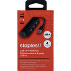 Staples 4-Port USB-A Hub - Black-Universal – Works with Windows 7 & up and is compatible for use with computers equipped with a USB-A port