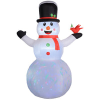 Outsunny 12' Lit Inflatable Rotating Snowman Christmas Decoration-Cheerful snowman wearing hat, scarf and gloves, with a bird on his hand 