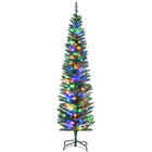 HOMCOM 6' Pencil Artificial Christmas Tree with Colourful LED Lights - Green-6ft tall, lush with pine cones that provide a healthy, natural look 