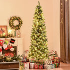 HOMCOM 7.5' Pre-Lit Snow-Flocked Artificial Christmas Tree with Pine Cones and Berries - Green-Snow dipped design, ends are painted white, add winter atmosphere 