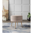 Manhattan Comfort Bailey 18.11" Mid-Century Modern Polyester Blend Upholstered Ottoman - Oatmeal with Gold Legs-Solid Wood Frame for Durability and Functionality