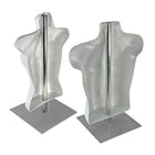 Azar Male & Female White Plastic Bust, Torso Mannequin - 12" Square Metal Base - 2 Pack-Plastic vacuum form bust