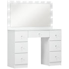 HOMCOM Makeup Vanity Desk with Mirror and Lights - 40.9" L x 15.7" W x 53.3" H - White-Large mirror with 14 LED bulbs enhances makeup application 