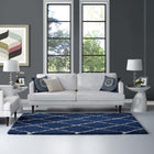 Modway Toryn Diamond Lattice Shag Area Rug - 5 ft W x 8 ft L - Navy/Ivory-Gripping Jute Fabric Underside 