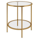 Hudson&Canal Sivil 20"W Round Side Table with Glass Shelf - Brass-The compact size is perfect for small spaces