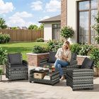 Outsunny 4-Piece Patio Conversation Set with Cushions - Dark Grey-Powder-coated steel frame with all weather PE wicker for durability and style