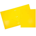 JAM Paper Heavy Duty Plastic 3 Hole Punch Two-Pocket School Folders - Yellow - 6 Pack-Durable Plastic 3-Hole Punch Folders | Colour: Yellow