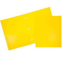 JAM Paper Heavy Duty Plastic 3 Hole Punch Two-Pocket School Folders - Yellow - 6 Pack-Durable Plastic 3-Hole Punch Folders | Colour: Yellow