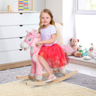 Qaba Kids Plush Rocking Horse with Realistic Sounds - Pink-Strengthens the core muscles and arms during the motion, also help to improve balance 