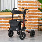 HOMCOM 10" Rubber Wheels Folding Adjustable Rollator Walker with Seat - Red-A storage pocket on the front for personal belongings, a cane holder included 
