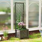 Outsunny Galvanized Metal Planter Box with 55" H Trellis - 16" L x 16" W - Black-Built-in trellis supports climbing plants for growth 