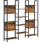 Boutique Home 5-Tier Triple-Wide Bookcase with 14 Storage Shelves - Large - Rustic Brown-Color: Rustic Brown, Black; Material: Particleboard, Steel