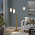 Hudson&Canal Aspen 3-Light Torchiere Floor Lamp with Fabric Shade - Brass/White-Includes a 8 ft. cord with foot switch