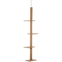 PawHut 100" Floor-To-Ceiling Cat Tree with 3 Perches - Light Brown-Four platforms give your cat the freedom to climb, rest and play 