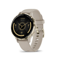 Garmin Venu 3S Watch - 41 mm - Soft Gold Stainless Steel Bezel with French Grey Case and Silicone Band-Physical Size 41 x 41 x 12 mm; Fits wrists with a circumference of 110-175 mm