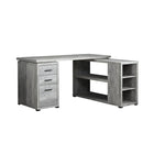 Monarch Specialties 7421 Computer Desk - Grey Reclaimed Wood L/R Facing Corner-Fashionable style L shape computer desk with storage, featuring thick-panel construction in a reclaimed wood-look grey laminate finish and includes a 5 year limited warranty for your satisfaction.