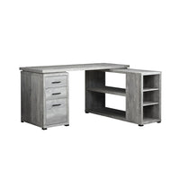 Monarch Specialties 7421 Computer Desk - Grey Reclaimed Wood L/R Facing Corner-Fashionable style L shape computer desk with storage, featuring thick-panel construction in a reclaimed wood-look grey laminate finish and includes a 5 year limited warranty for your satisfaction.
