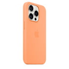 Apple Silicone Case with MagSafe for iPhone 15 Pro - Orange Sorbet-The silky, soft-touch finish of the silicone exterior feels great in your hand