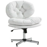 HOMCOM Comfortable Cross Leg Computer Desk Chair with Padded Seat - White-Curved back with button tufted design adds a touch of elegance