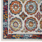 Modway Entourage Odile Distressed Floral Moroccan Trellis Area Rug - 8 ft W x 10 ft L - Ivory Blue Red Orange Yellow-Stain Resistant / Easy to Clean