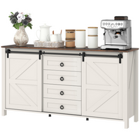 HOMCOM 60" Farmhouse Sideboard Buffet Cabinet with Sliding Barn Doors & Drawers - Cream White-Bring farmhouse charm to your kitchen with barn doors and retro accents