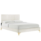 Modway Sofia Channel Tufted Performance Velvet Queen Platform Bed with  Gold Metal Legs - White-Stain-Resistant Performance Velvet