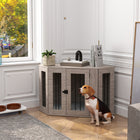PawHut 41" Corner Dog Crate Furniture with Cushion - Grey-Easy entry and exit through a large entrance 