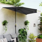 Outsunny Half-Round Patio Umbrella with Crank and Vent - 9.8' - Grey-Made of strong metal frame with superior strength