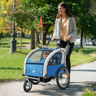 Aosom 2-in-1 Bike Trailer for Kids, Foldable Baby Stroller Carrier - Blue-Large rear wheels and a locking swivel front wheel with suspension for a smooth ride 