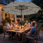 Outsunny Patio Umbrella with Solar Lights and Cover - 9.3' - Grey-Three-tier design vent promotes steady, refreshing airflow