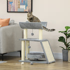 PawHut Small Cat Tree with Perch, Sisal Scratching Posts and Hanging Balls - Light Grey-Soft, plush cushions provide comfortable lounging spots 