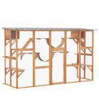 PawHut 74" H Large Outdoor Catio with Cat Condos, Platforms and Ladders - Orange-Cats can come in and out independently through the window 