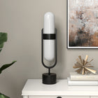 Hudson&Canal Blair Pill-Shaped Table Lamp with Milk Glass Shade - Blackened Bronze/White-Handcrafted blackened bronze finish is applied to the steel base