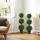 HOMCOM 3.3' Artificial Boxwood Topiary Trees - Green - 2 Pack-A cement-filled base ensures stability, preventing tipping on your porch or patio 