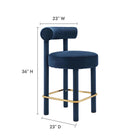 Modway Toulouse Performance Velvet Counter Stool - Midnight Blue Gold-Performance Velvet Fabric