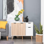 HOMCOM 35.4" L Sideboard - White and Nature Wood-Elevated base prevents moisture damage