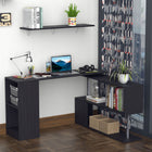 HOMCOM 55" L-Shaped Desk - Black-Colour: Black Wood Grain 