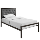 Modway Mia Fabric Twin Bed - Brown Grey-Powder-coated steel frame
