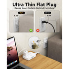 Huntkey Detachable Cord Power Strip with 3 Outlets and 4 USB Ports - White-Powers up to 7 devices at once with 3 standard AC outlets, 2 USB-C ports, and 2 USB-A ports, eliminating the need to carry multiple charging blocks.