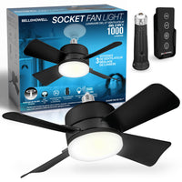 Bell+Howell 15.7 in. Socket Fan Light with Remote - Black-Super bright- up to 1000 Lumens of LED light