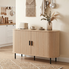 HOMCOM 55" Fluted Mid Century Sideboard Buffet Cabinet with Tambour Sliding Doors - Natural Wood-Hidden compartments offer organised storage for neat and tidy spaces