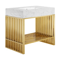 Modway Gridiron 36" Bathroom Vanity - White/Gold-Modern Bathroom Vanity