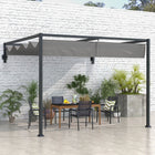 Outsunny Lean To Pergola with Retractable Canopy for Patio, Deck - 10' x 7'-Made of powder coated steel, which is strong and hard 
