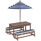 Qaba Kids Picnic Table, Wooden Table & Bench Set with Umbrella & Cushions - Blue-Includes 2 benches and a table with an umbrella
