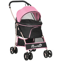 PawHut 4-Wheel 3-in-1 Pet Stroller with Folding Carrier - Pink-Can be used as a puppy stroller, carrying bag or car seat 